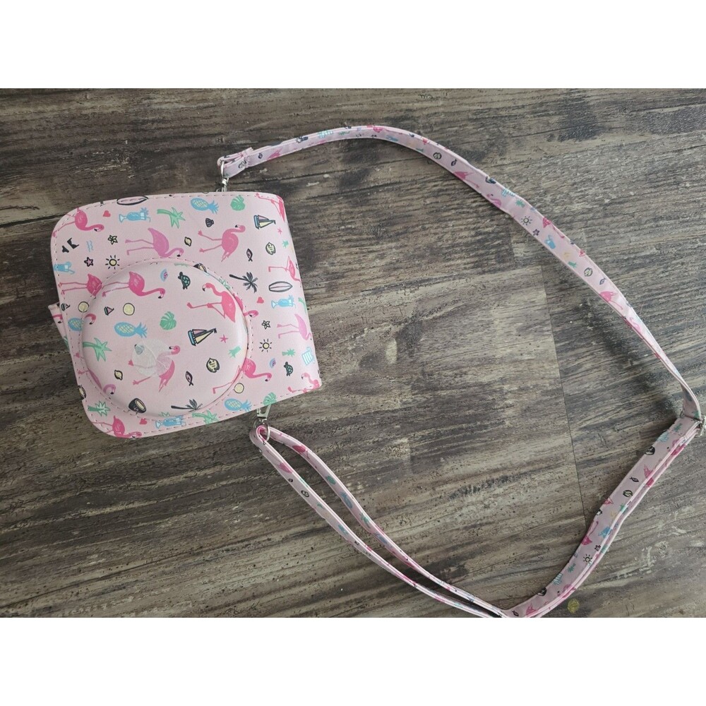 Pink Flamingo Instax Mini Camera Case Bag Shoulder Strap Cute Tropical Print